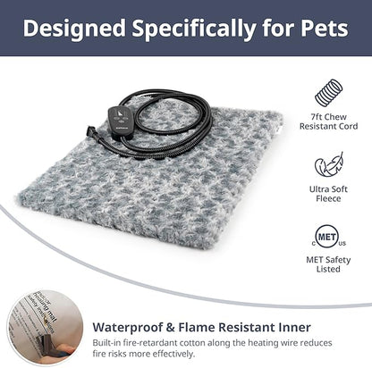 Adjustable Temperature Heated Cat Bed & Dog Heating Pad with Timer, Chew-Resistant Cord, Thick and Soft Cover, Indoor Pet Heating Pad, 35.4" x 23.6"