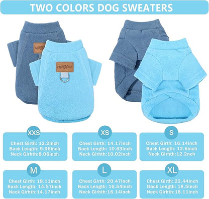 2 Pack Dog Sweaters with Leash Ring Fleece Dog Winter Clothes for Small Medium Dogs Girl Boy Turtleneck Pet Pullover Sweatshirt Puppy Sweaters Cat Apparel Clothing, M, (Blue+Steel Blue)