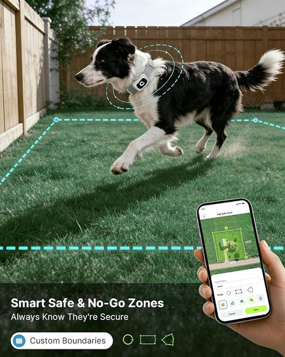 ABBIDOT GPS Dog Tracker - Real-Time Pet Tracker with Virtual Fence, Activity Monitor, Location History, Health Monitor, 3-Mode Light, Waterproof & Rechargeable GPS Tracker for Dogs with APP Support