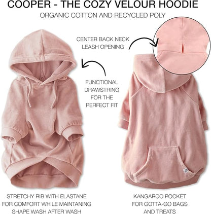Pet Passion Cooper II Organic Cotton Velour Dog Hoodie Pet Coat for Small, Medium and Large Dogs, Pink, X-Small