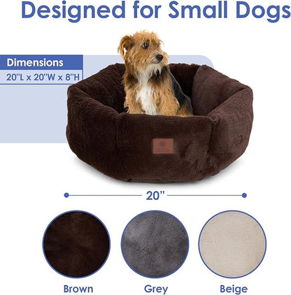 AMERICAN KENNEL CLUB Round Plush Dog Bed - 20" Cozy Donut Design for Small Pets, Ultra-Soft Washable Pet Bed with Non-Slip Bottom, Durable High-Loft Filling, Brown