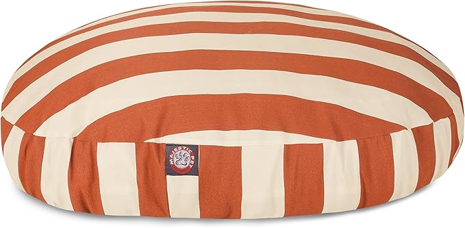 Burnt Orange Vertical Stripe Medium Round Indoor Outdoor Pet Dog Bed With Removable Washable Cover By Majestic Pet Products