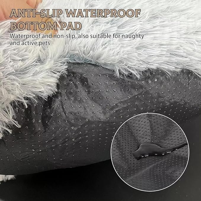 Cat Bed Round Fluffy Hooded Cat Bed Cave, Anti-Anxiety Cave Bed with Hooded Blanket, Cozy Cuddler Luxury Puppy Pet Bed, Anti-Slip Bottom and Machine Washable