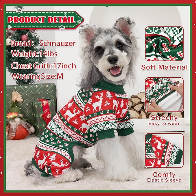 XPUDAC Dog Christmas Pajamas Stretchy Dog Clothes for Small Medium Dogs Boy Girl Puppy Onesie Doggie Jammies Winter Pet Costume Pjs Cat Apparel, Red, Green, M