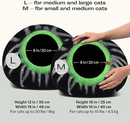 MEOWFIA Cat Cave – Premium Felt Cat Bed for Indoor Cats, Handmade Merino Wool (Shining Tiger, Medium)