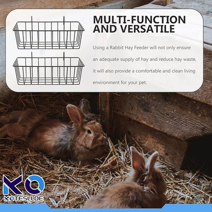 Hay Feeder for Rabbit, Guinea Pig, Bunny, Chinchilla, Heavy-Duty Metal Frame Hay Feeder, Small Animal Basket with Hook Metal Grass Holder Black