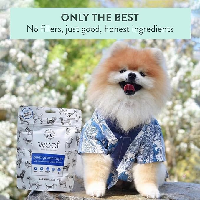 The New Zealand Natural Pet Food Co. WOOF Freeze Dried Dog Treats - Beef Green Tripe, High Protein, Treats Small & for Large Dogs, Natural, Topper or Dog Treat, 1.4 oz