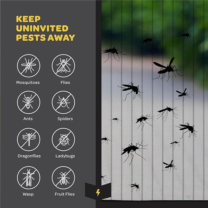 Hands-Free Magnetic Screen Door, Heavy Duty, Self Sealing Screen Door Mesh Protector, Pet and Kid-Friendly, Stay-Open Buckle, Keeps Bugs Out While Letting Nature in, Fits Door Size (48" x 96")