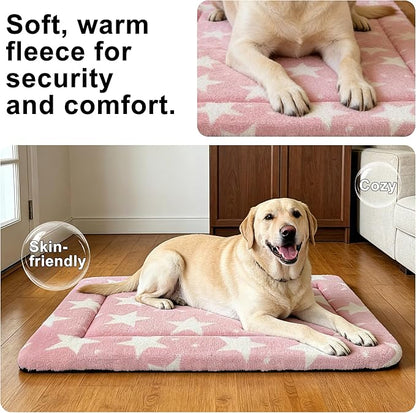 Dog Bed Mat – Soft & Comfortable Dog Kennel Pad for Crate – Durable Crate Bed & Mat for Dogs & Cats – Ideal for Crate, Kennel, and Home Use (Big&Little Stars Pink, L(35"*23"*1.5"))