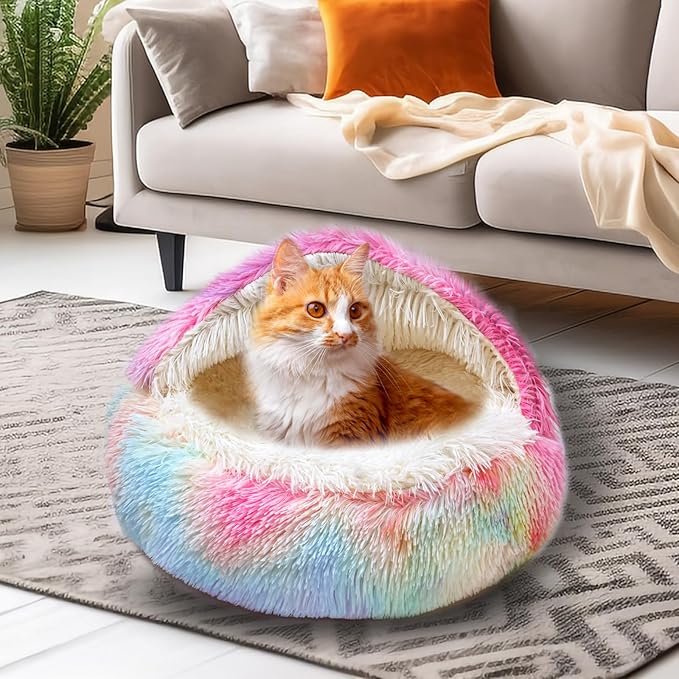 FORMYCATIE Cat Beds for Indoor Cats,Cat Cave for Puppy and Kitty,Calming Small Dog Bed for Small Dogs with Cover Cave,Cozy Warming Fluffy Washable Anti-Slip Pet Sleeping Bag(20 * 20inch,Dazzle)