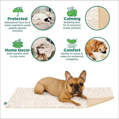 FurHaven Waterproof Dog Blanket – Birch Faux Fur & Suede Calming Throw for Pets, Washable – Taupe, Large