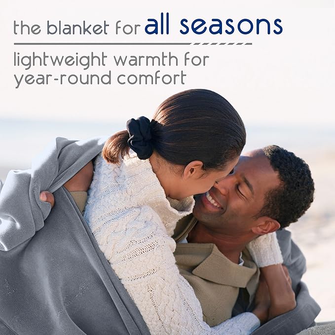 Vellux 1B07055 Original Insulating Core Hotel Style Solid Blanket Machine Washable Soft Cozy Warm Pet Friendly Bed Sofa Blankets, Twin, Grey (Pack of 2)