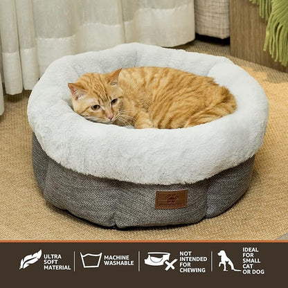 WINDRACING Cat Beds for Indoor Cats,Kitten Bed,Dog Bed for Extra Small Dogs Breeds,Puppy Kennel Bed, Comfy Durable Pet Sleeping Bed, Washable Roun Cat Bed & Non-Slip Bottom, Size 18"L x 18"W x 7.5"Th