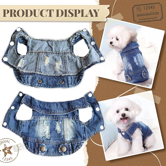 Cool Dog Jean Jacket Small Puppy Outfits Frenchie Clothes Denim Coats for Small Medium Dogs Cats Boys Girls Pet Vest Dog Shirt Clothing Doggy Costume (Blue, XXL（Suggest 15-20 lbs）)