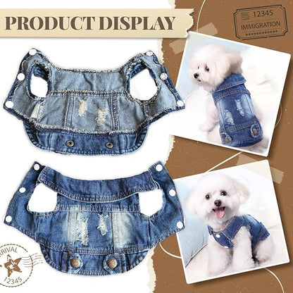 Cool Dog Jean Jacket Small Puppy Outfits Frenchie Clothes Denim Coats for Small Medium Dogs Cats Boys Girls Pet Vest Dog Shirt Clothing Doggy Costume (Blue, L（Suggest 9-12 lbs）)