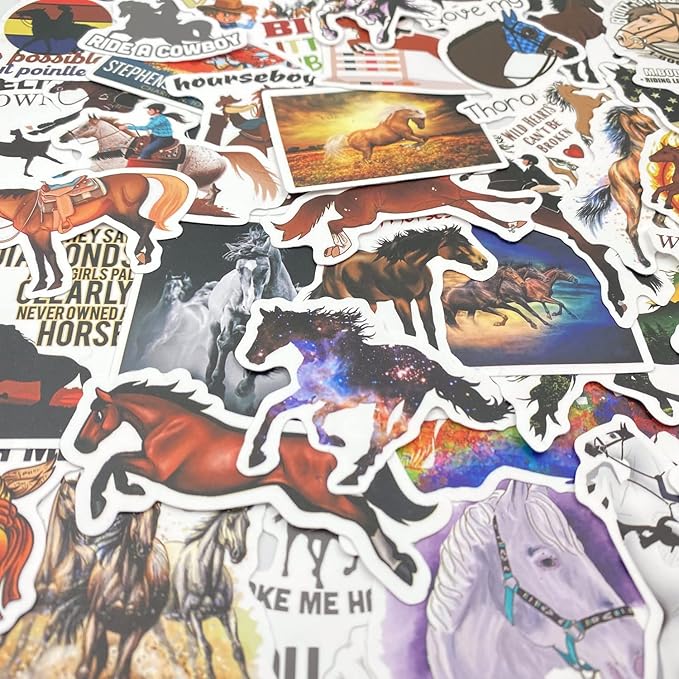 AOWDIAO 100 Pcs Horse Stickers Pack, Waterproof Vinyl Stickers for Water Bottle, Laptop, Horse Party Favors & Gifts for Girls, Women, and Kids