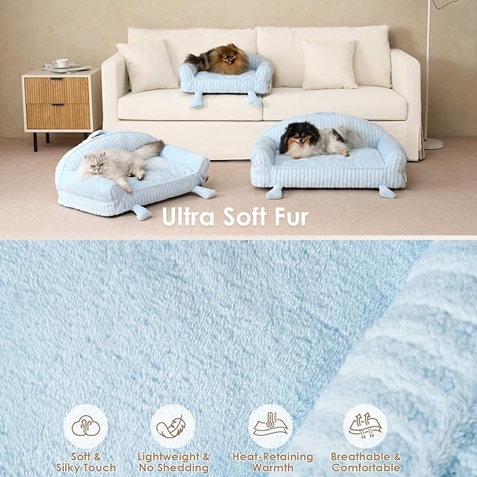 EHEYCIGA Washable Dog Beds for Large Dogs 36 Inch - Striped Cat Couch for Indoor Cats with Removable Cover, Shredded Memory Foam Waterproof Puppy Bed with Non - Slip Bottom, Blue