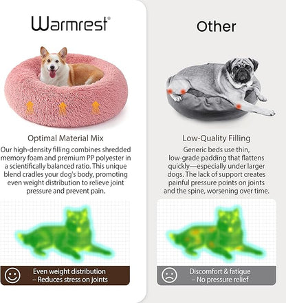 Donut Dog Bed Medium Size Dog, Round Cat Beds for Small Medium Dogs and Cats with Washable Fluffy Faux Fur, Cute Comfort Pet Bed with Anti-Slip Bottom, Pink, 30"