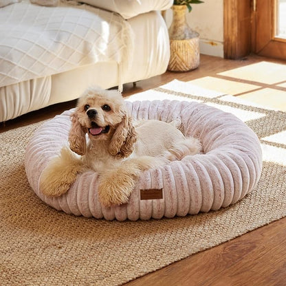 FUKUMARU Dog Bed, Gradient Color Donut Dog Beds for Medium Dogs, 30 inches Calming Orthopedic Dog Beds, Round Pet Bed with Washable Cover，Luxury Comfy Cat Bed for Indoor Cats, Pink