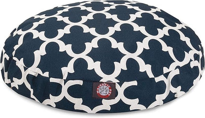 Navy Trellis Medium Round Indoor Outdoor Pet Dog Bed With Removable Washable Cover By Majestic Pet Products