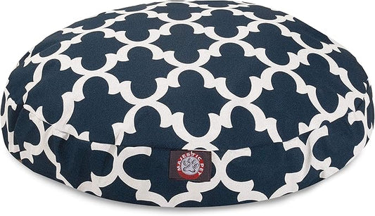 Navy Trellis Medium Round Indoor Outdoor Pet Dog Bed With Removable Washable Cover By Majestic Pet Products