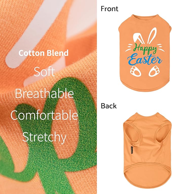 Fitwarm Happy Easter Bunny Dog Shirt, Easter Dog Clothes for Small Dogs Boy Girl, Cute Pet Outfit, Green, Blue, White, Orange, Small