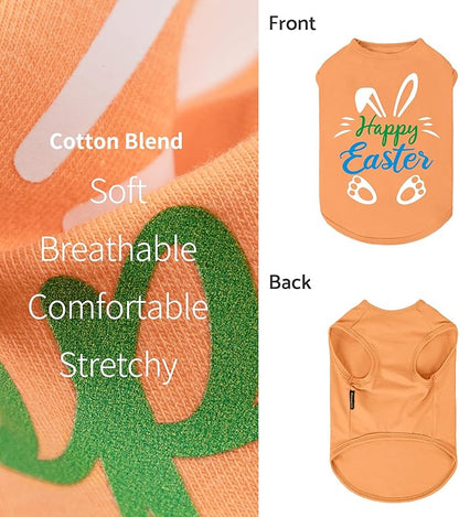 Fitwarm Happy Easter Bunny Dog Shirt, Easter Dog Clothes for Small Dogs Boy Girl, Cute Pet Outfit, Green, Blue, White, Orange, Small