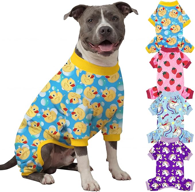 XPUDAC 4 Pieces Dog Pajamas for Large Dogs Pjs Clothes Puppy Onesies Outfits for Doggie Duck Shirts Sleeper for Pet Cats Jammies-4X-Large
