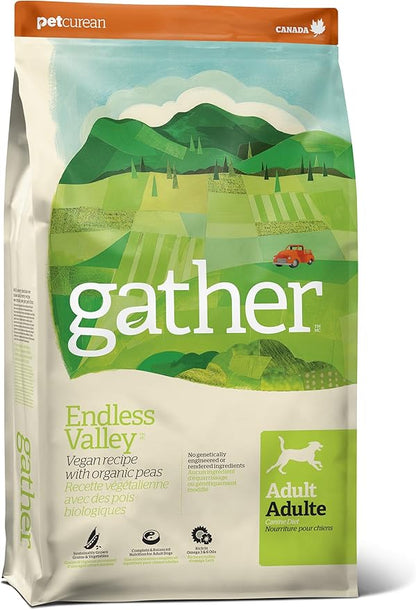 GATHER Endless Valley Vegan Dry Dog Food with Grains, Healthy Plant-Based Kibble Made with Organic & Non-GMO Ingredients, Chicken-Free for Sensitive Stomachs, for Adults & Seniors, 16 lb Bag