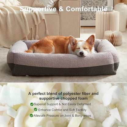 FURTIME Washable Dog Bed Medium Large Size Dogs, Rectangle Comfy Fluffy Pet Beds, Removable Zipper Cover Machine Wash, Soft Orthopedic Bed Durable Pet Cuddler with Anti-Slip Bottom, 30"x24"x8", Grey