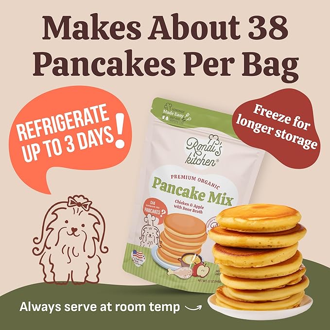 Rondi's Kitchen Organic Dog Pancake Mix - Natural Healthy Treat for All Dogs - Superfood Snack Made with Human-Grade Ingredients - Makes About 38 Pancakes - Chicken & Apple with Bone Broth