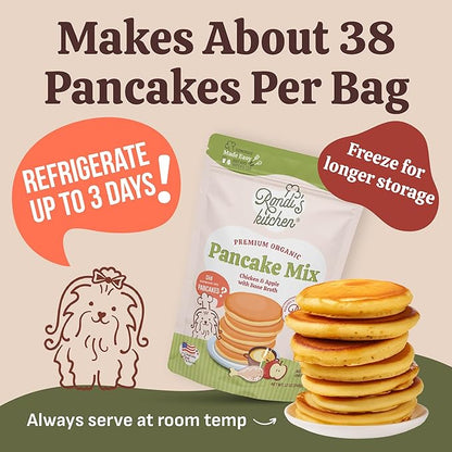 Rondi's Kitchen Organic Dog Pancake Mix - Natural Healthy Treat for All Dogs - Superfood Snack Made with Human-Grade Ingredients - Makes About 38 Pancakes - Chicken & Apple with Bone Broth