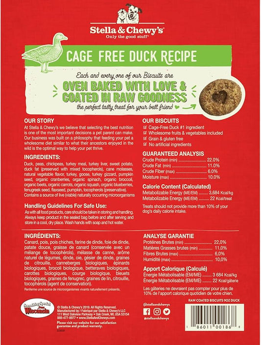 Stella & Chewy's Freeze-Dried Raw Coated Dog Biscuits – Cage-Free Duck Recipe – Protein Rich, Grain Free Dog & Puppy Treat – Great Snack for Training & Rewarding – 9 oz Bag