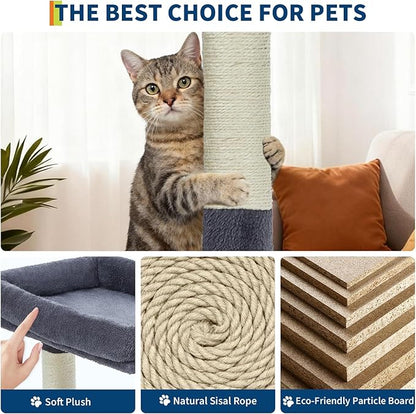 74" Tall Cat Tree,Large Cat Tree for Big Cats,Cat Tower with Scratching Posts, Condo, Perches, Hammock, Tunnel & Feeding Station,Deep Gray