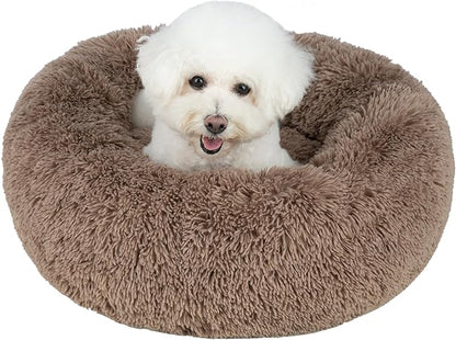 Best Pet Supplies Round Calming Dog Bed for Small, Medium & Large Dogs, Plush Donut Cuddler Pet Bed w/Raised Rim for Head, Neck Support, Anti-Slip Bottom Washable Bed - Caramel, 27 x 27 x 7.5