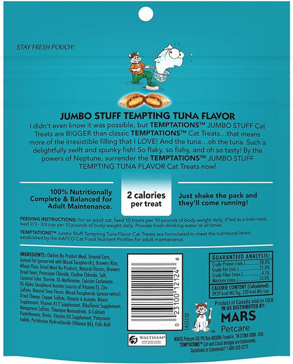 Temptations Jumbo Stuffed Cat Treats, Crunchy and Soft Cat Treats, Tempting Tuna Flavor, 5.3 oz. Pouch (Pack of 10)
