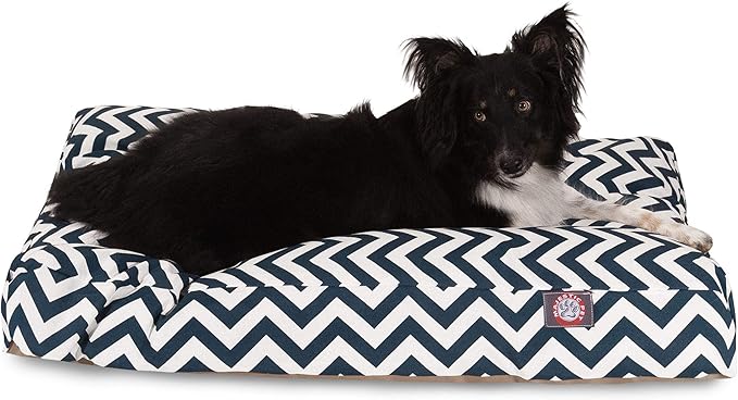 Majestic Pet Chevron Rectangle Dog Bed Washable – Non Slip Comfy Pet Bed – Crate Bed with Removable Washable Cover – Kennel Bed for Sleeping, Polyester Fiber, Large, Navy