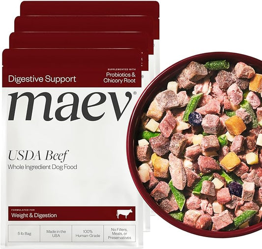 Maev Human-Grade Beef Dog Food, Weight & Digestion Formula, Whole Ingredient, Gluten-Free, High Protein Puppy & Dog Food, 20 lb