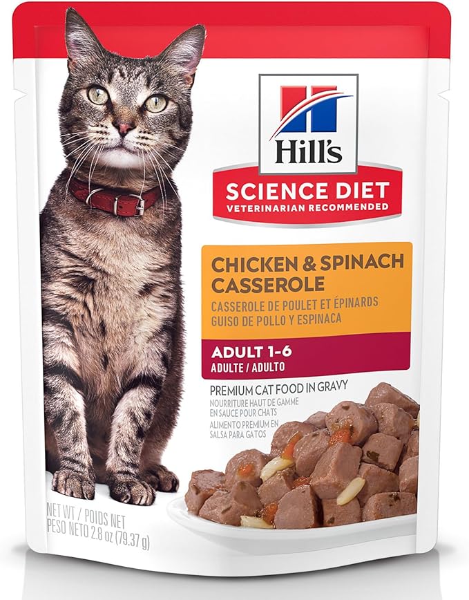 Hill's Science Diet Adult 1-6 Premium Nutrition Wet Cat Food, Chicken Casserole Stew, 2.8 oz. Pouches, Case of 24