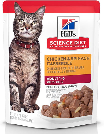 Hill's Science Diet Adult 1-6 Premium Nutrition Wet Cat Food, Chicken Casserole Stew, 2.8 oz. Pouches, Case of 24