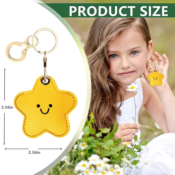 Leather Airtag Keychain Case Holder,Cute Protective Apple Air Tag Cover with Key Ring,Anti-Scratch Hidden Finder GPS Tracker Case for Wallet Keys,Bag,Pets,Backpack(Star) | Holder, Cute, Protective, Cover, Key Ring, Anti-Scratch