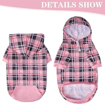 EXPAWLORER Plaid Dog Hoodie - British Style Warm Dog Sweater Shirt with Leash Hole,Pitbull Clothes Outfits,Winter Coat Apparel for All Breeds Puppy Girl Boy-Cat Apparel,Pink S-Medium