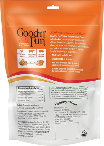 GOOD 'N' FUN Triple Flavor Double Pops with Chicken 5.5 Ounces, Gourmet Dog Snacks (3 Pack)
