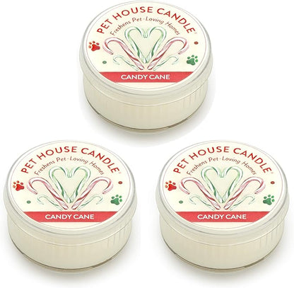 Pet House Mini Candles for Pet Odor Made with Natural Soy Wax, Plant Based, Dog and Cat Friendly Scented Candles, Candy Cane Pack of 3