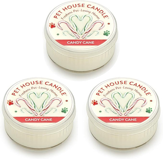 Pet House Mini Candles for Pet Odor Made with Natural Soy Wax, Plant Based, Dog and Cat Friendly Scented Candles, Candy Cane Pack of 3