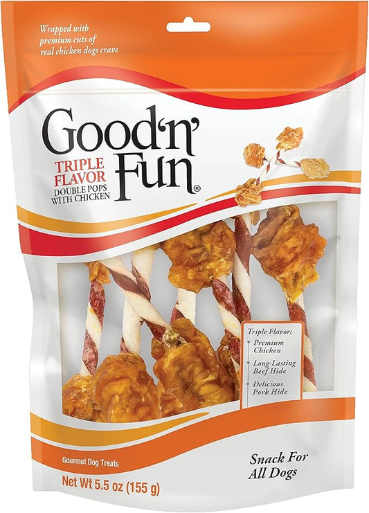 GOOD 'N' FUN Triple Flavor Double Pops with Chicken 5.5 Ounces, Gourmet Dog Snacks (3 Pack)