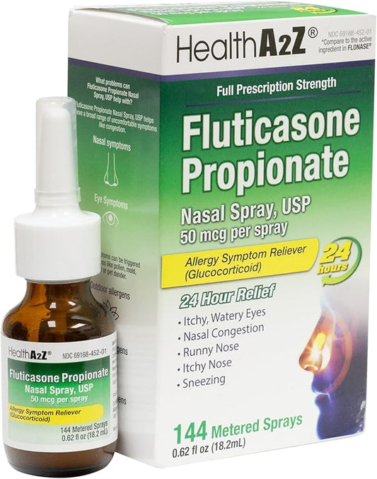 HealthA2Z® Fluticasone Propionate Nasal Spray | 50 mcg per Spray | 24 Hour Allergy Relief | 144 Sprays | 0.62 fl oz. (18.2mL) (0.62 fl oz. (Pack of 1))
