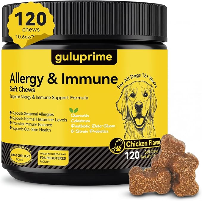 Dog Allergy Relief Chews – Seasonal Allergy Support for Dogs with Environmental Sensitivities, Immune & Gut Health Soft Chews for Allergy-Prone Dogs