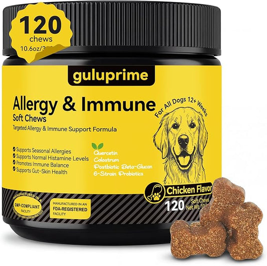 Dog Allergy Relief Chews – Seasonal Allergy Support for Dogs with Environmental Sensitivities, Immune & Gut Health Soft Chews for Allergy-Prone Dogs