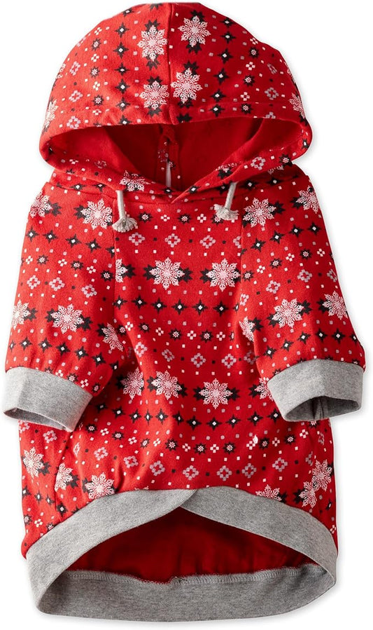 Pet Passion Rocky – The Original Lightweight Hooded Tee 100% Organic Cotton Dog Hoodie Pet Coat Sweater for All Sized Dogs, Red Fair Isle, X-Large (55-80 lbs)